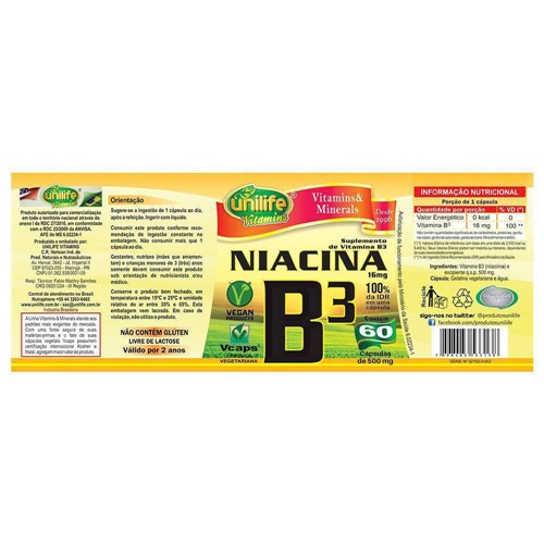 Vitamina B3 Niacina 60 Capsulas