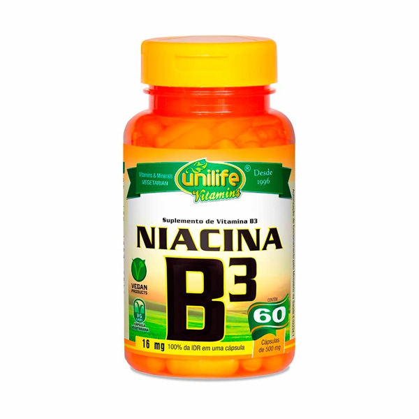 Vitamina B3 Niacina Unilife 60 Cápsulas de 500mg