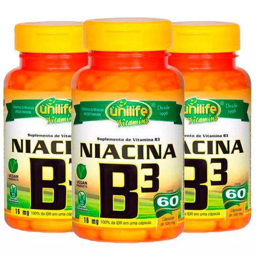 Vitamina B3 (Niacina) - 3x 60 Cápsulas - Unilife