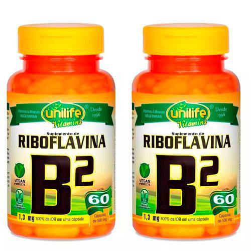 Vitamina B2 (Riboflavina) - 2 Un de 60 Cápsulas - Unilife