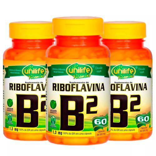 Vitamina B2 (Riboflavina) - 3 Un de 60 Cápsulas - Unilife