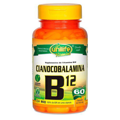 Vitamina B12 Cianocobalamina Unilife - 60 Cápsulas 450mg