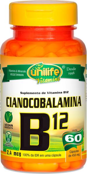 Vitamina B12 Cianocobalamina Unilife 60 Capsulas 450mg