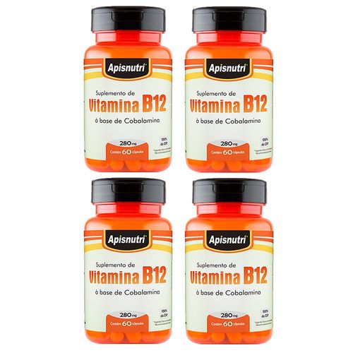Vitamina B12 (cobalamina) - 4 Un de 60 Cápsulas - Apisnutri