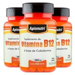 Vitamina B12 (cobalamina) - 3 Un de 60 Cápsulas - Apisnutri