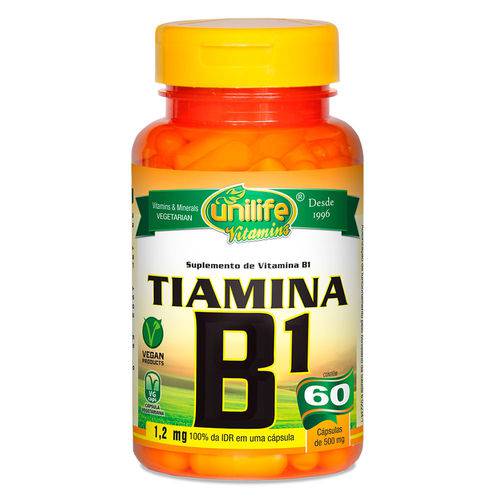 Vitamina B1 Tiamina (500mg) 60 Cápsulas Vegetarianas - Unilife