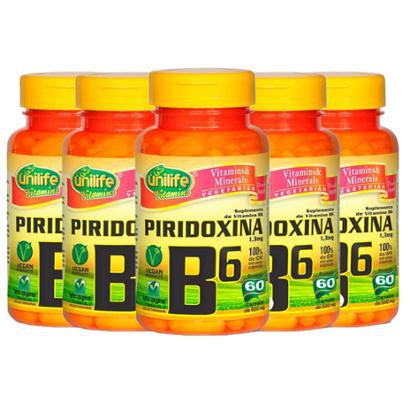 Vitamina B6 (Piridoxina) - 5x 60 Cápsulas - Unilife