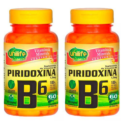 Vitamina B6 (Piridoxina) - 2 Un de 60 Cápsulas - Unilife