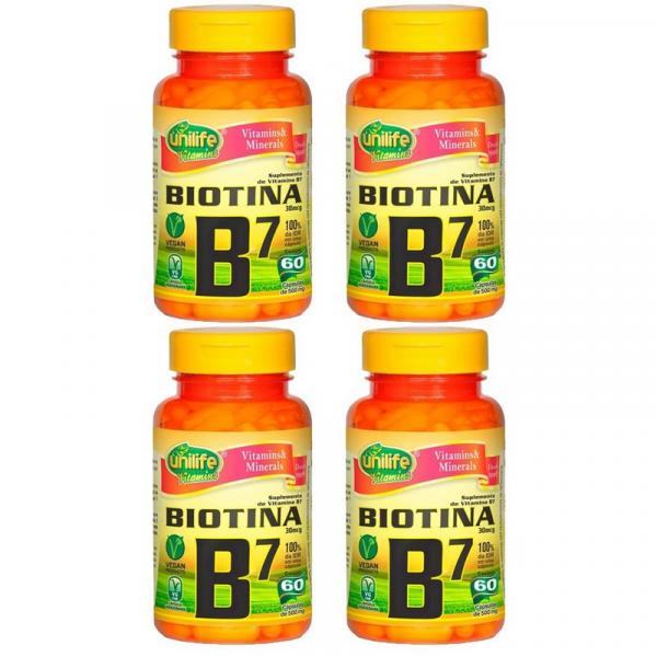 Vitamina B7 (Biotina) - 4x 60 Cápsulas - Unilife