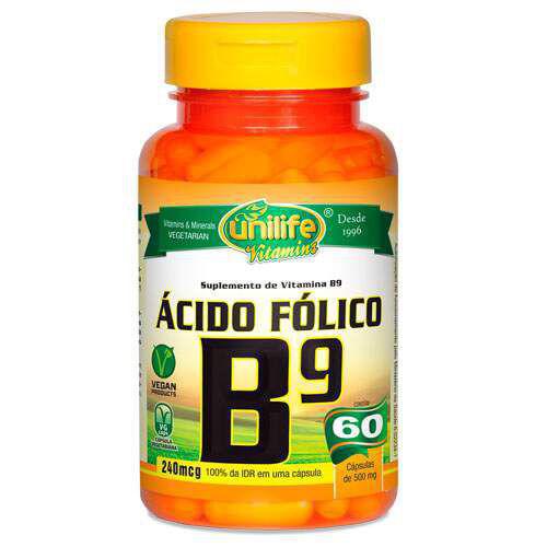 Vitamina B9 Ácido Fólico 500mg - Unilife
