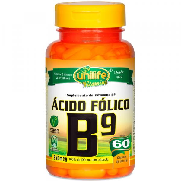 Vitamina B9 Ácido Fólico 60 Cápsulas de 500mg - Unilife