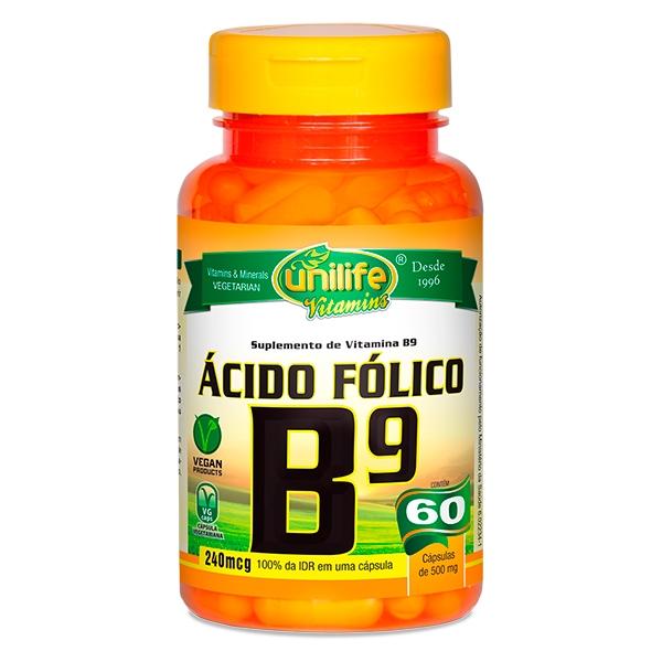 Vitamina B9 Ácido Fólico 60 Cápsulas Unilife