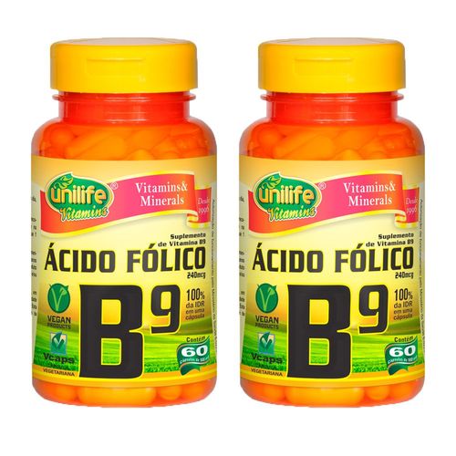 Vitamina B9 (Ácido Fólico) - 2 Un de 60 Cápsulas - Unilife