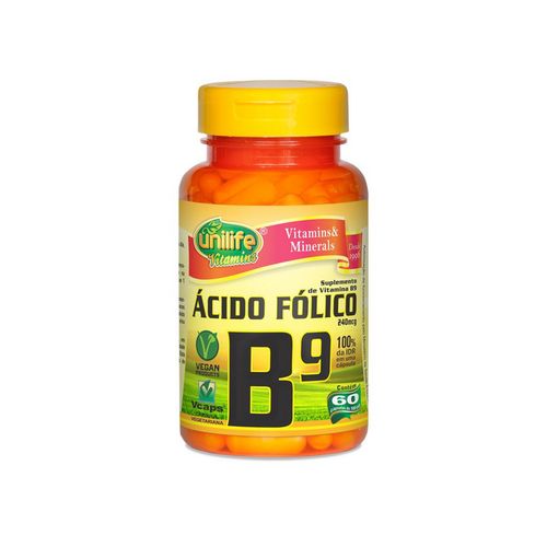 Vitamina B9 Ácido Fólico - Unilife - 60 Cápsulas