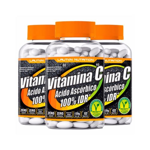 Vitamina C (Ácido Ascórbico) - 3 Un de 60 Tabletes - Lauton