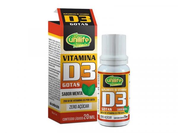 Vitamina D3 20ml Unilife em Gotas Sabor Menta
