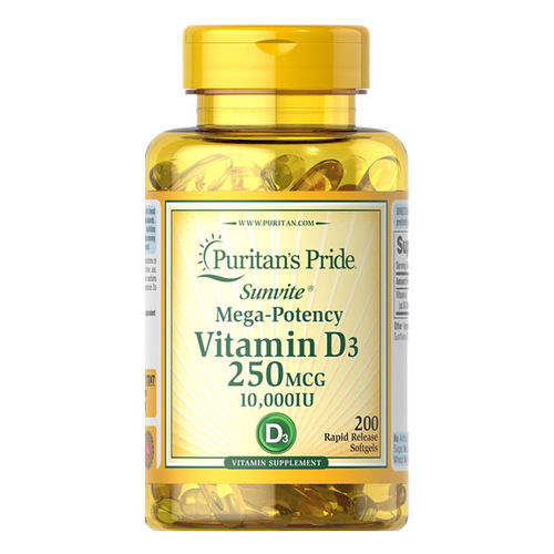 Vitamina D3 10.000 Iu Puritans Pride 250mcg - 200 Cápsulas