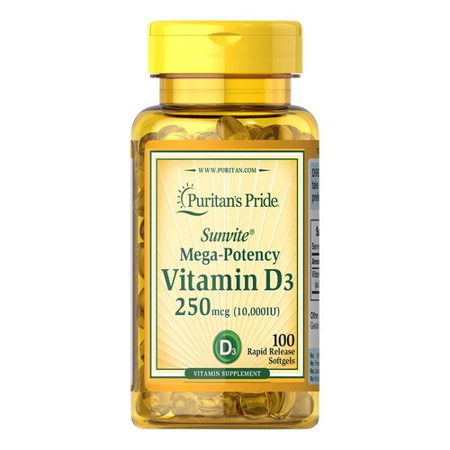 Vitamina D3 10.000 IU Puritans Pride 250mcg 100 Cápsulas