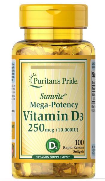 Vitamina D3 10.000 Ui 250mcg 100 Softgels - Puritan's Pride