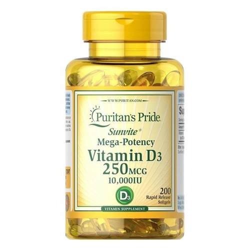 Vitamina D3 10.000iu 250mcg Puritans Pride - 200 Cápsulas
