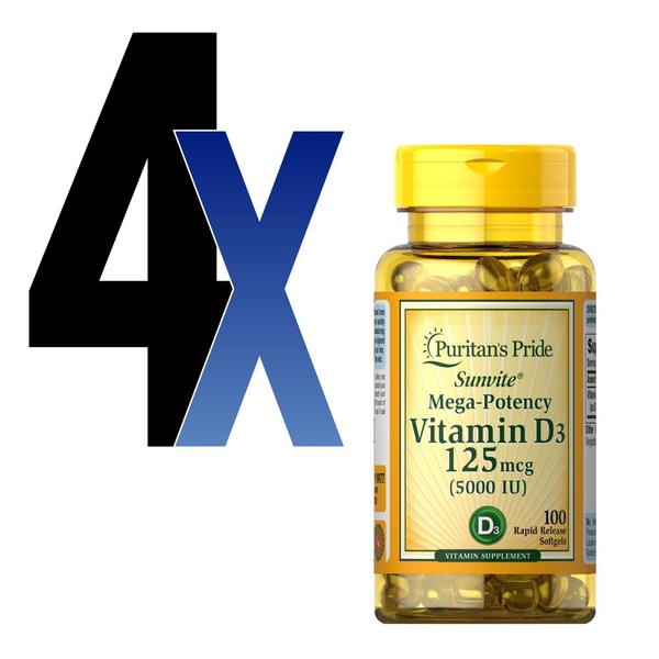 Vitamina D3 125mcg 5000IU Puritans Pride 100Softgels 4 Un