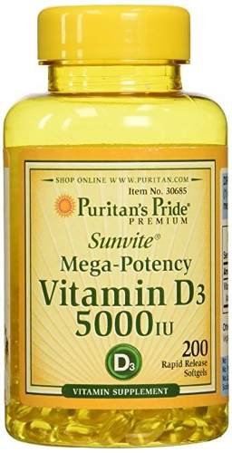Vitamina D3 5000iu Puritans Pride 200 Softgels