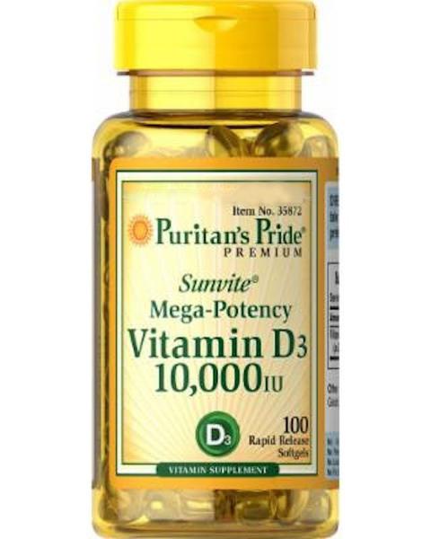 Vitamina D3 250mcg 10000IU Puritans Pride 100Softgels Sup