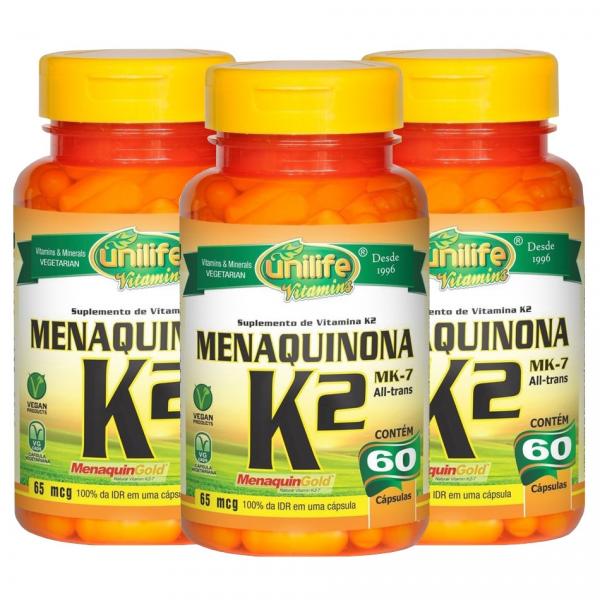 Vitamina K2 Menaquinona 60 Capsulas de 500mg Kit com 3 - Unilife