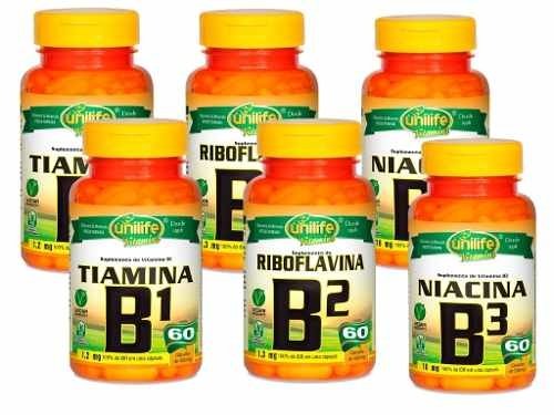 Vitaminas B1 Tiamina, B2 Riboflavina, B3 Niacina 6X60 Cáps (Sem Sabor)