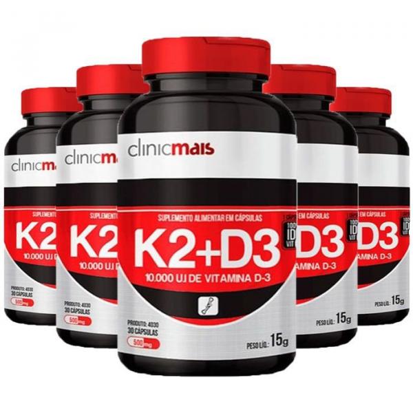 Vitaminas K2 + D3 - 5 Unidades de 30 Cápsulas - Clinic Mais