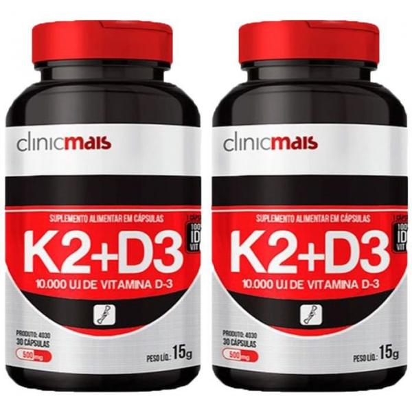 Vitaminas K2 + D3 - 2 Unidades de 30 Cápsulas - Clinic Mais