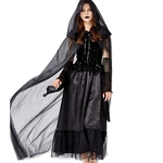 Wear Halloween Horror Ghost Bride Perdido Roupa vampiro diabo vestido preto + Capa + Cosplay Partido falso punho