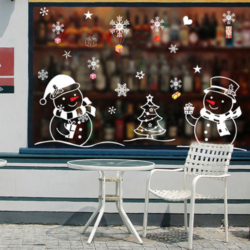 Waterproof Padrão boneco de neve White Christmas adesivos de parede decalque para Showcase Decor Glass