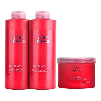 Wella Brilliance Kit 3 Produtos Shampoo, Condicionador e Máscara Cabelos Grossos 500ml