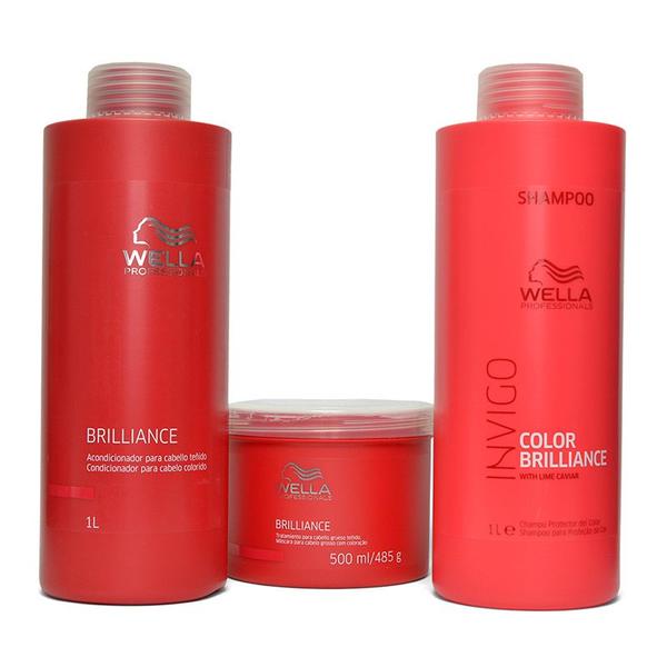 Wella Brilliance Kit 3 Produtos Shampoo Invigo, Condicionador e Máscara Cabelos Grossos 500ml