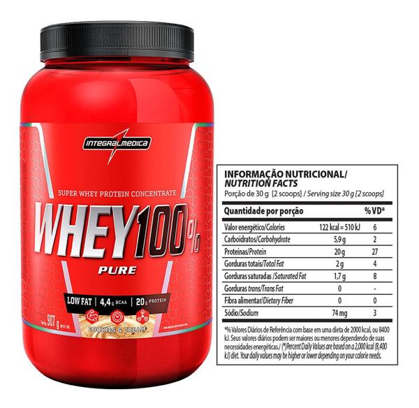 Whey Protein 100 Pure 907g Chocolate - Integralmedica - Integralmédica
