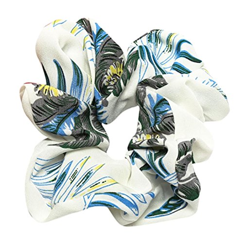 (White) - Trendy Lady Hair Scrunchie Ring Elastic Boho Floral Twist Knot Headband Bobble Sports Dance Scrunchie (White)