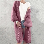 Women & # 39; S Moda Outono E Inverno cor sólida morna do pulôver Brasão Casual Longo Knit Sweater Cardigan Grosso