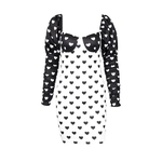 Women Autumn New Wrapped Chest Square Collar Long Sleeve Heart Point Black White Dress Vacation Night Club