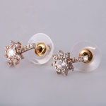 Women Elegant Flower Decoration Earrings Geometric Diamond Plated Ear Stud