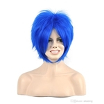 Women Men Unisex Layered Bangs Short Straight Blue Synthetic Hair Kanekalon Heat Resistant Cosplay Party Hair Full Wigs