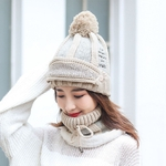 Women Winter Beanies Knitted Hat Thickened Woolen Cap with Warm Mask and Neck Scarf
