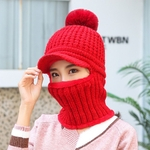 Women Winter Pompom Velvet Thickening Warm Cycling Earmuffs Knitted Wool Cap Hat Beanie