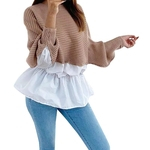 Womens Ladies malha Reunidos alargamento Peplum Contraste Shirt Jumper Splice Sweater Top