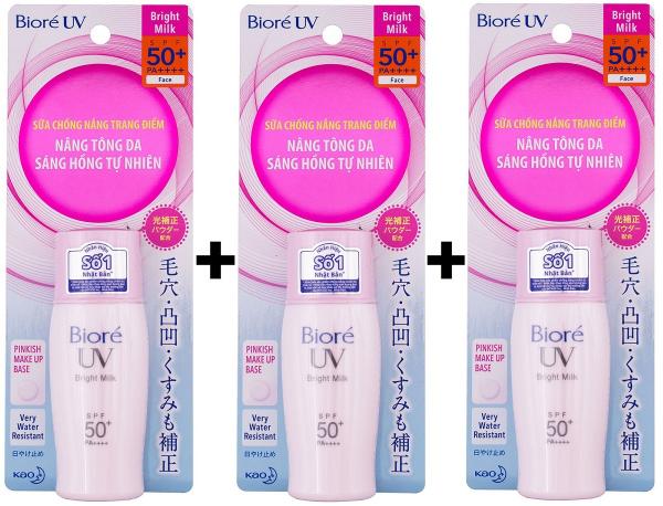 3 X Biore Rosa Protetor Solar Bright Milk Spf 50++++ - Bioré