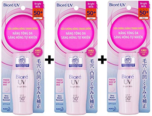 3 X Biore Rosa Protetor Solar Bright Milk Spf 50++++