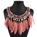 Bohemian Handmade Pink Feather Tassel Bib Beads Statement Gargantilha Colar