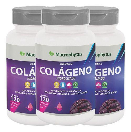 3x Colageno Hidrolisado com Vitamina C 1200mg 120 Capsulas - Macrophytus