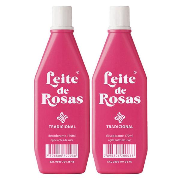 2x Desodorante Leite de Rosas Tradicional Remove Excesso de Oleosidade Ação Duradoura 170ml