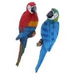 2x Resina Papagaio Pássaro Modelo Brinquedo Animal Ornamento Pendurado Decoração Vermelho E Azul 31 Cm